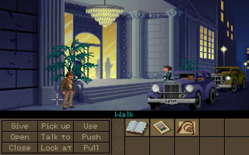 Indiana Jones standing outside a hotel in Monte Carlo, looking for Alain Trottier.