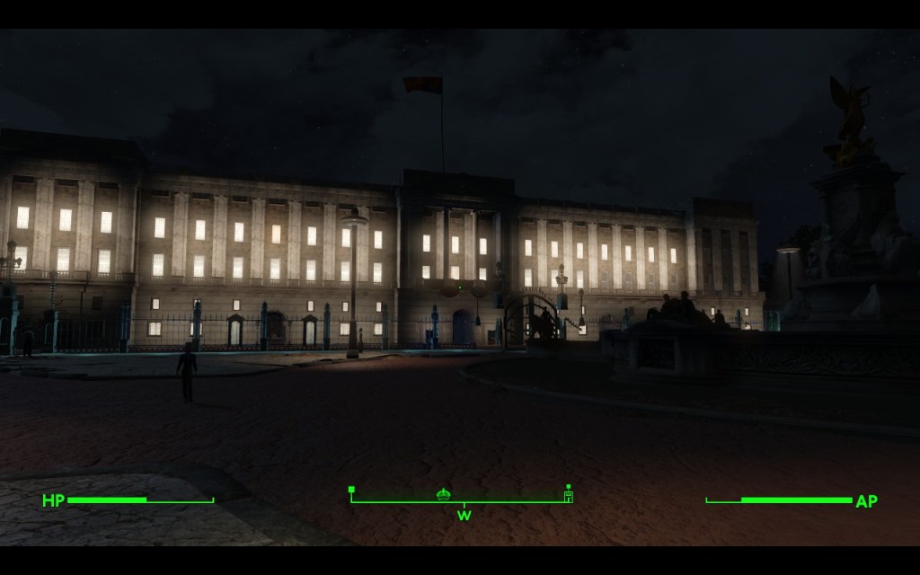 Fallout London mod gameplay on Steam Deck at Buckingham Palace