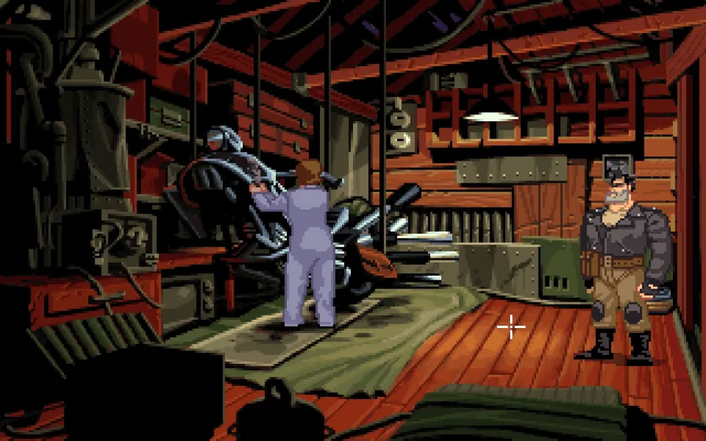 Ben Throttle having his motorcycle fixed by Maureen Corley in her shop.