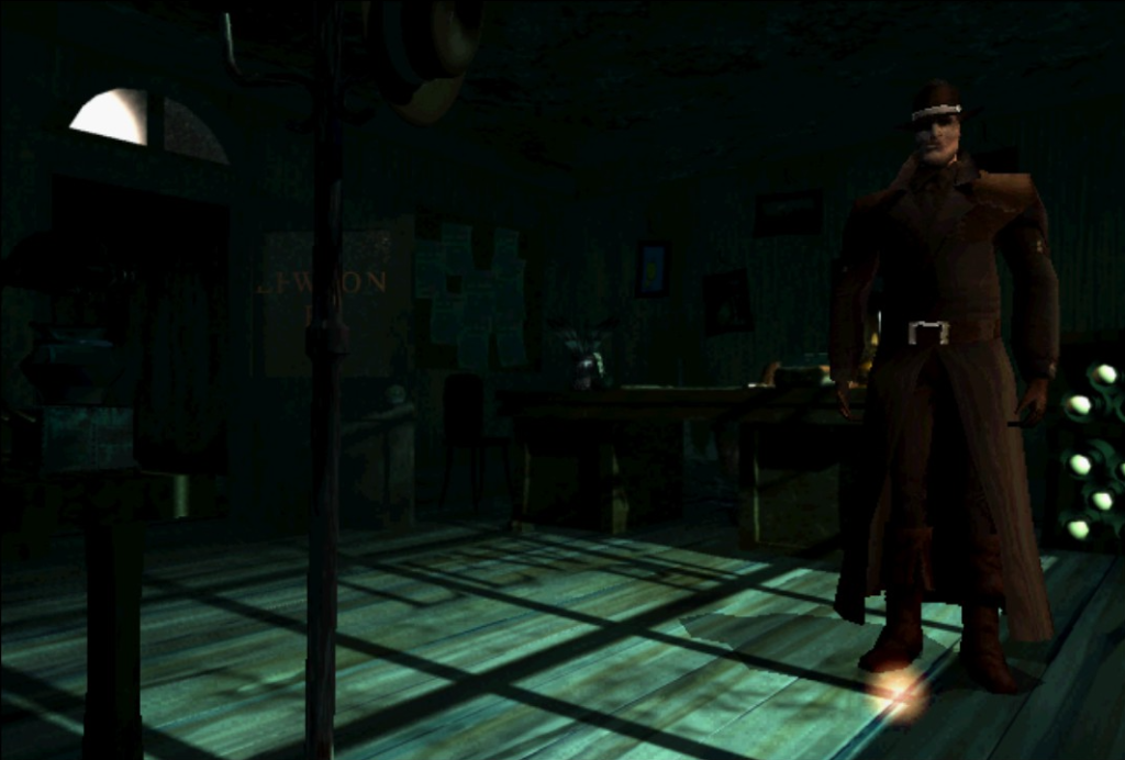 Lewton, the private investigator, stands in his dark office within Ankh-Morpork.