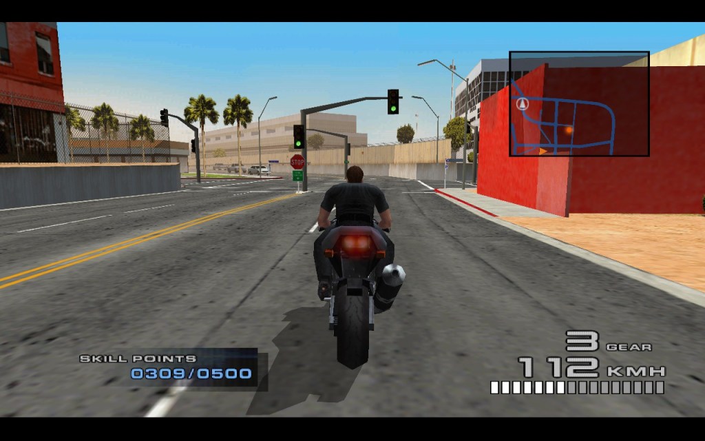 Headhunter Jack Wade riding his motorcycle enroute to a mission.