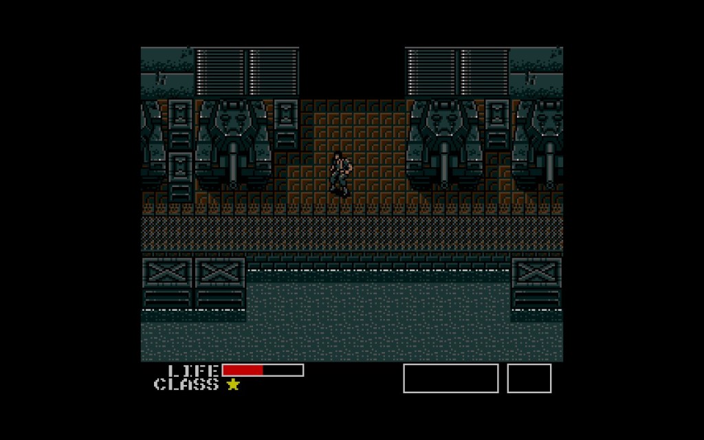 Solid Snake at the entry to the Outer Heaven military base.
