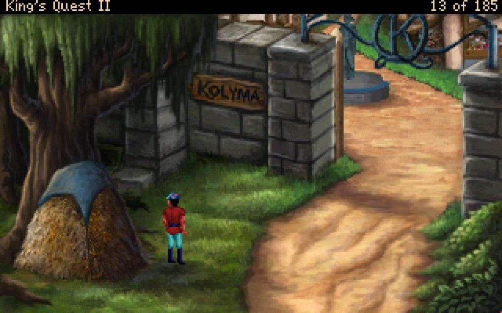 King Graham is intrigued by a nearby haystack outside the main entrance to the Kolyma City Centre