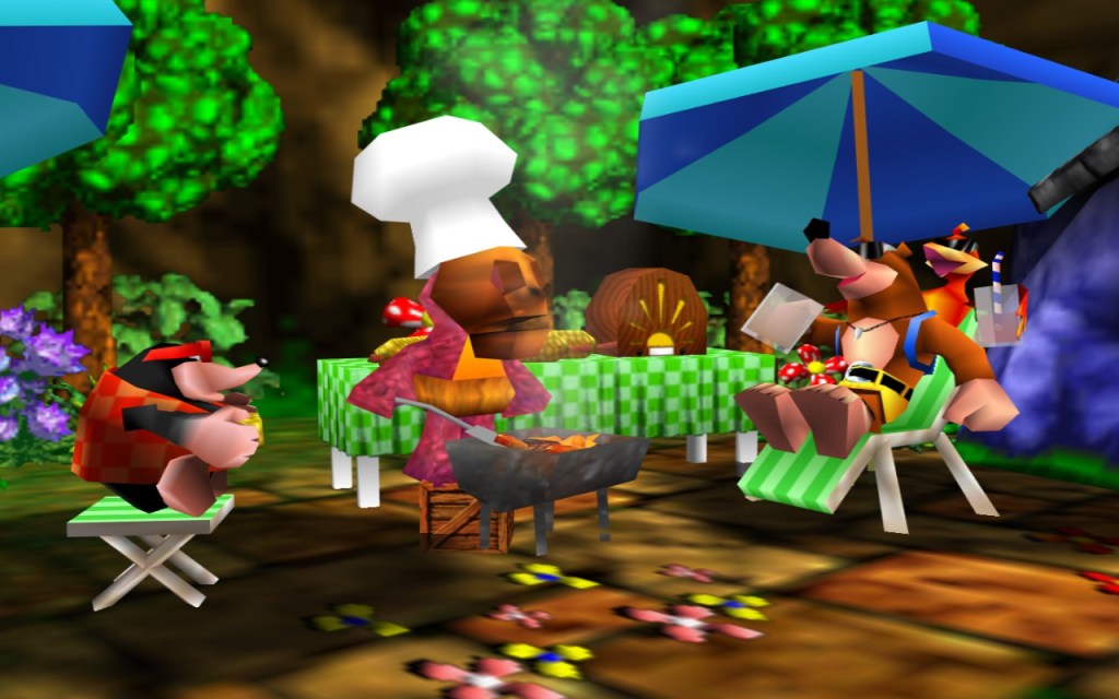 Banjo Kazooie - Banjo, Kazooie, Bottles and Mumbo Jumbo enjoy a barbecue after a job well done.