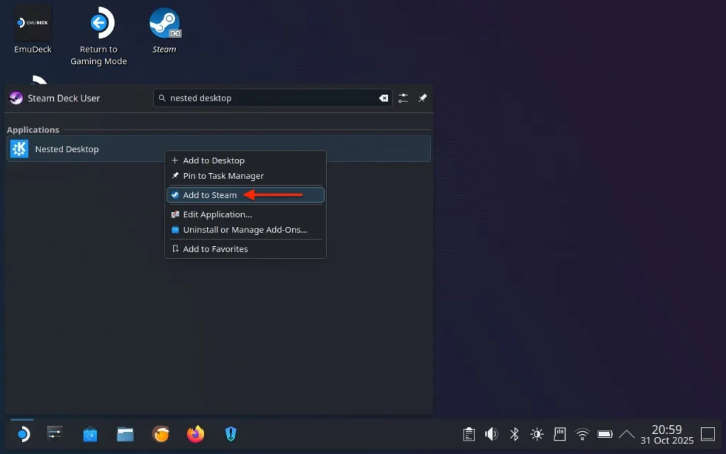Steam Deck Nested Desktop Add to Steam